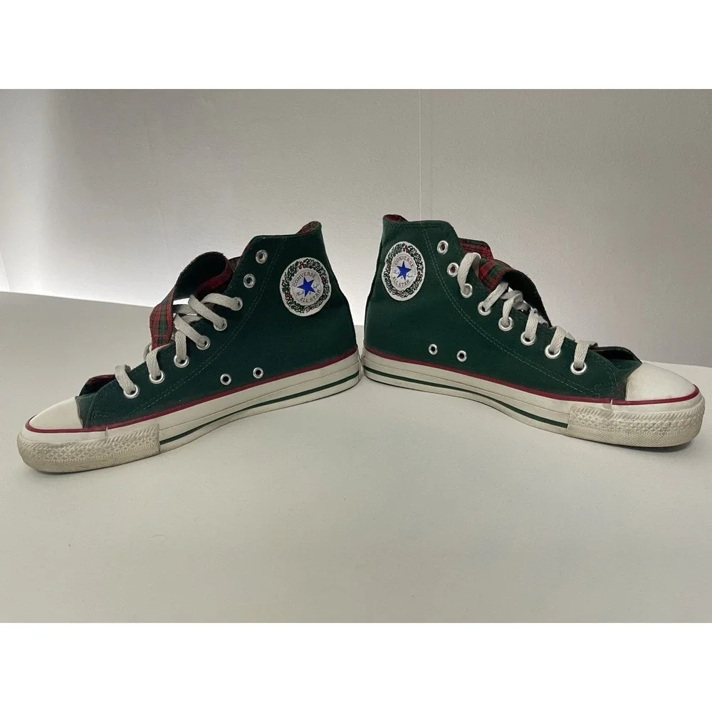 VTG Chuck Taylor Green Allstar‎ W/Plaid Elf Jingle Bells High Top Shoes Size 6.5